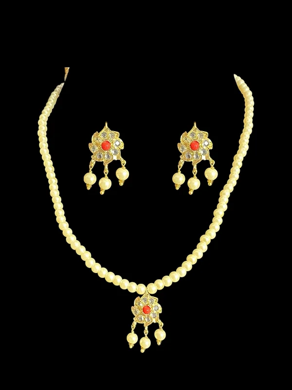 gold earrings for women-PS497 Sara pendant and earrings set -coral ( READY TO SHIP )