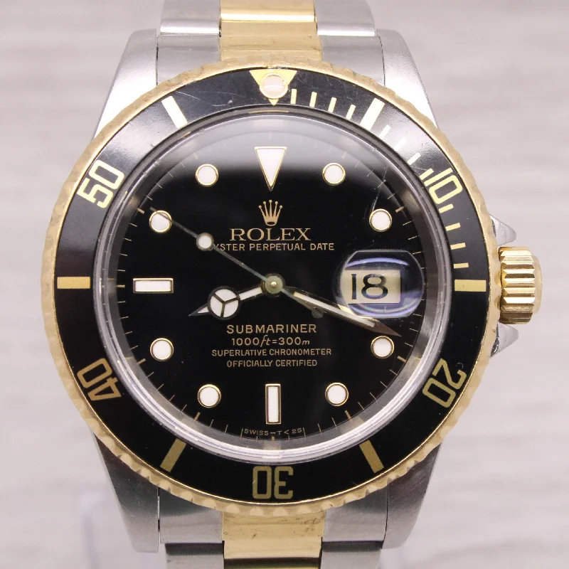 rose gold engagement rings for women-1997 Rolex Submariner 16613 Men 40mm Steel Automatic Diver Black Dial Box Papers