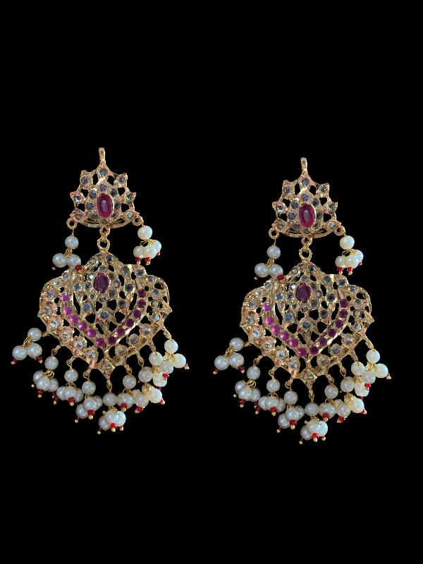 heart diamond earrings for women-Ekta earrings in ruby / red DER35 ( SHIPS IN 4 WEEKS  )