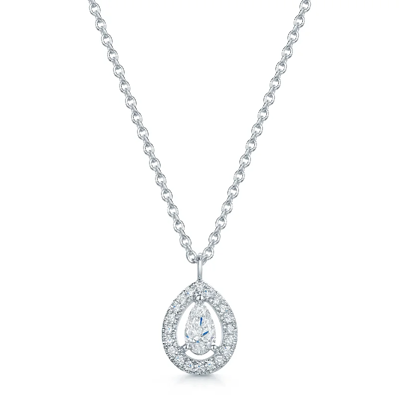 gold necklaces for women-18ct White Gold Pear Cut Diamond Halo Pendant