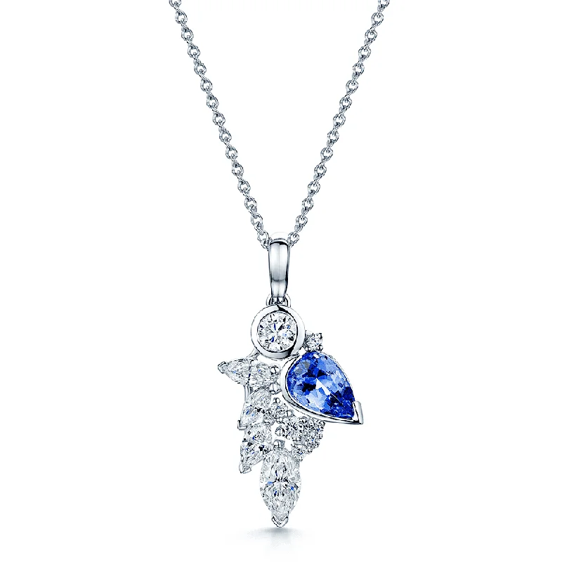 cross necklaces for women-18ct White Gold Pear Tanzanite & Marquise Diamond Cascade Cluster Pendant