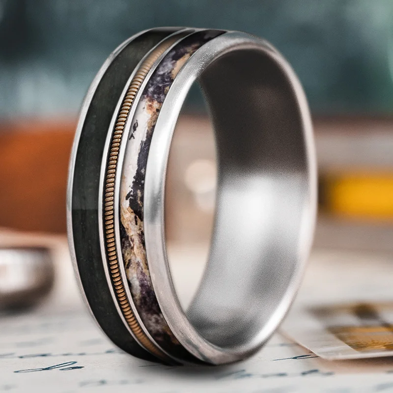 titanium rings for women-Custom Design - 3-Inlay Metal Center WgKTZDZ2JySemPCHk4HxZf28