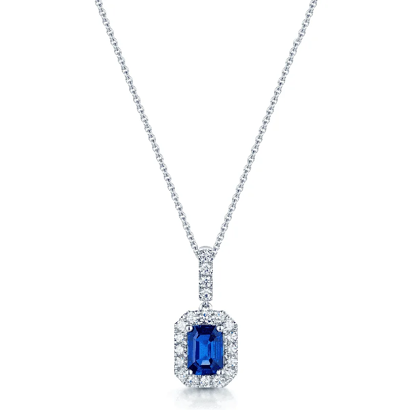 diamond necklaces for women-18ct White Gold Sapphire and Diamond Cluster Pendant