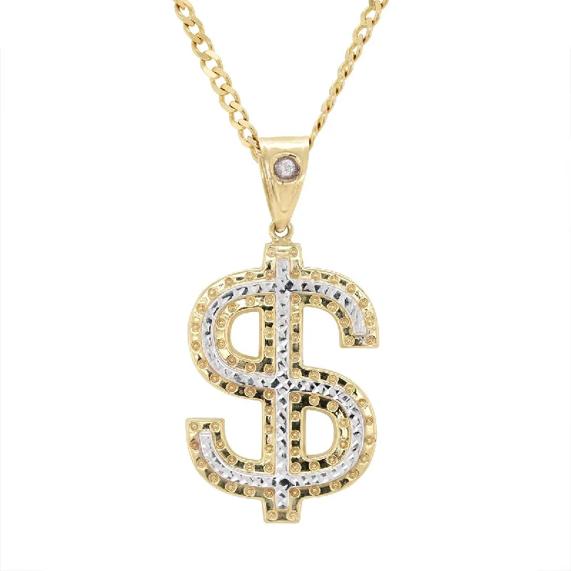 vintage necklaces for women-TWO-TONE GOLD MONEY SIGN CHARM WITH A CUBIC ZIRCONIA