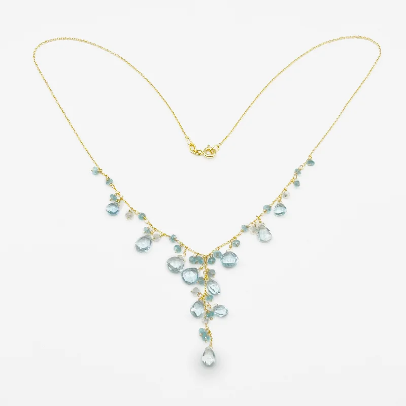 custom heart necklaces for women-An Aquamarine Waterfall on a Golden Chain