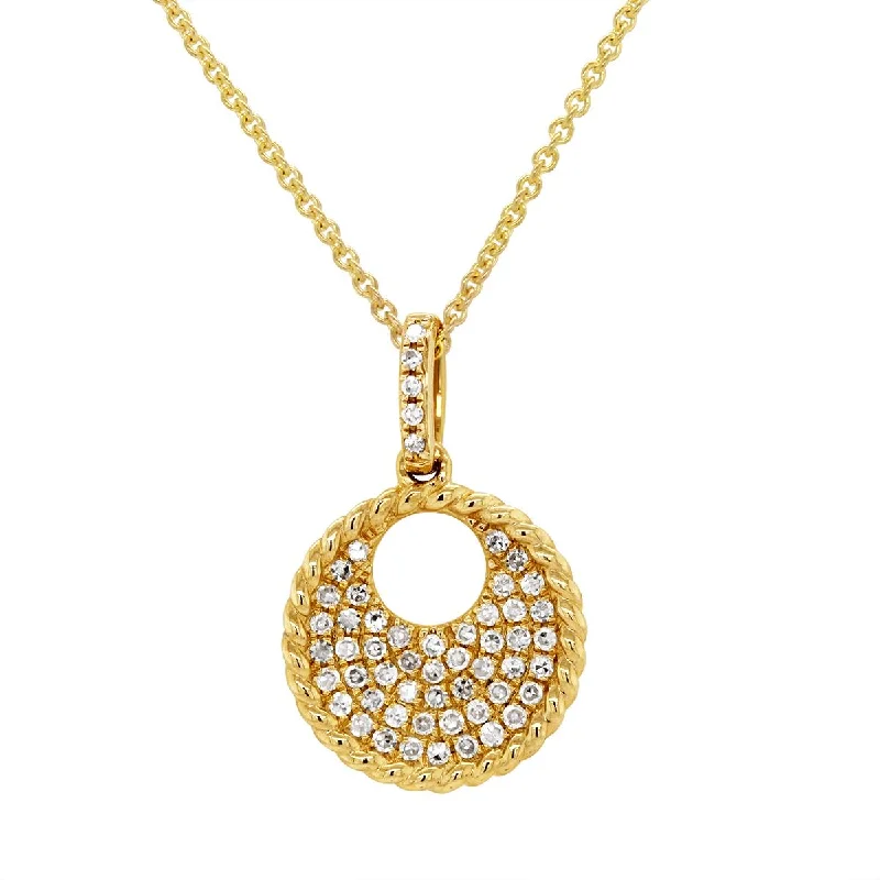 geometric necklaces for women-YELLOW GOLD DIAMOND PAVE CIRCLE PENDANT, .21 CT TW