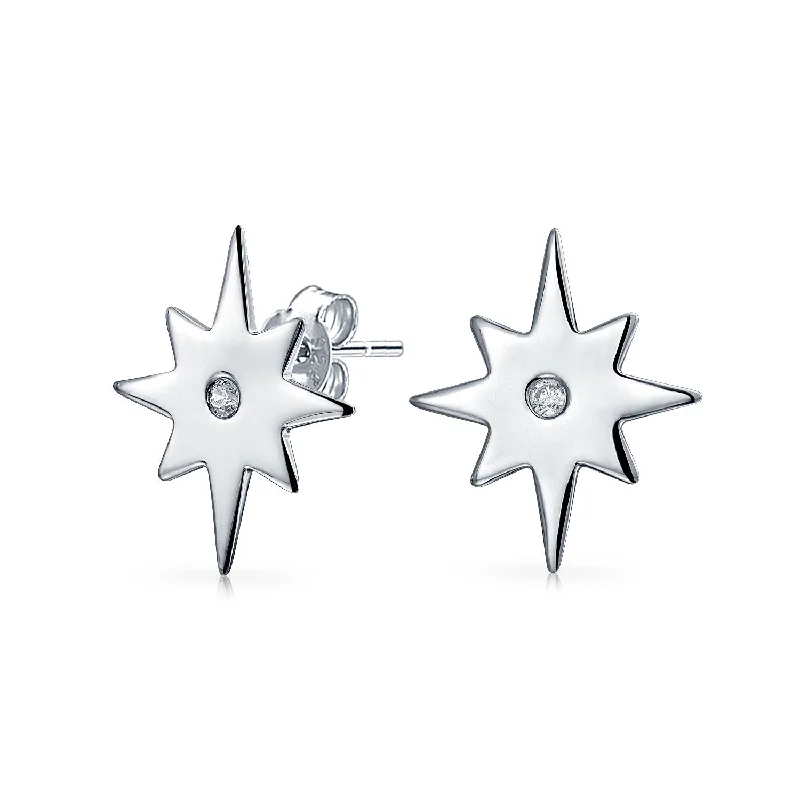 pearl earrings for women-Trendy Petite CZ Stud Earrings with Celestial Polaris North Star Design in Sterling Silver