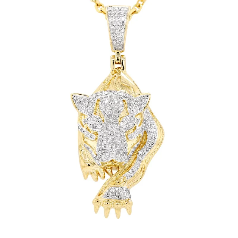 adjustable necklaces for women-YELLOW GOLD PANTHER PENDANT WITH DIAMONDS, .63 CT TW