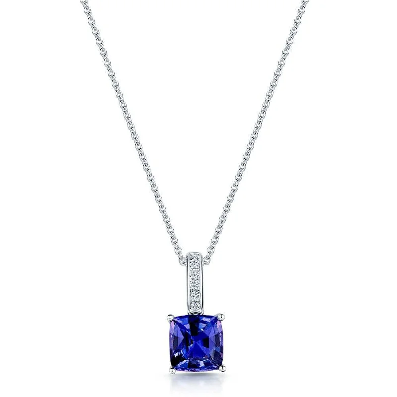 adjustable gold necklaces for women-18ct White Gold Cushion Cut Spinel Pendant with Diamond Pave Set Bail Pendant