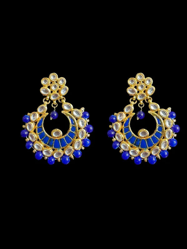 turquoise earrings for women-Kundan meena earrings - Royal blue ( READY TO SHIP )