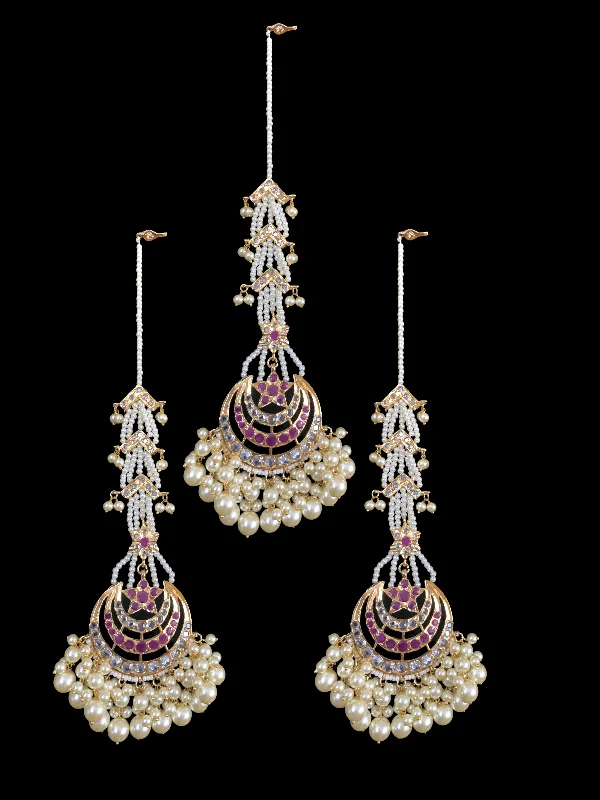 vintage earrings for women-DJET29 Tahura earrings tika in pearls  with ruby ( SHIPS IN 4 WEEKS )