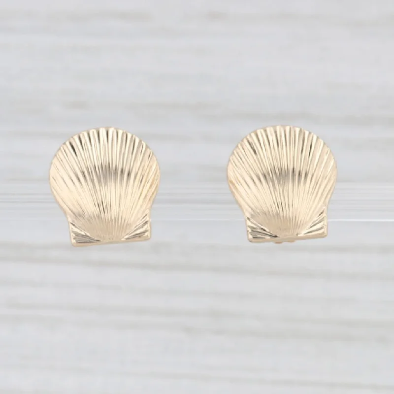 stackable engagement rings for women-Clam Shell Stud Earring s14k Yellow Gold Pierced Nautical Studs