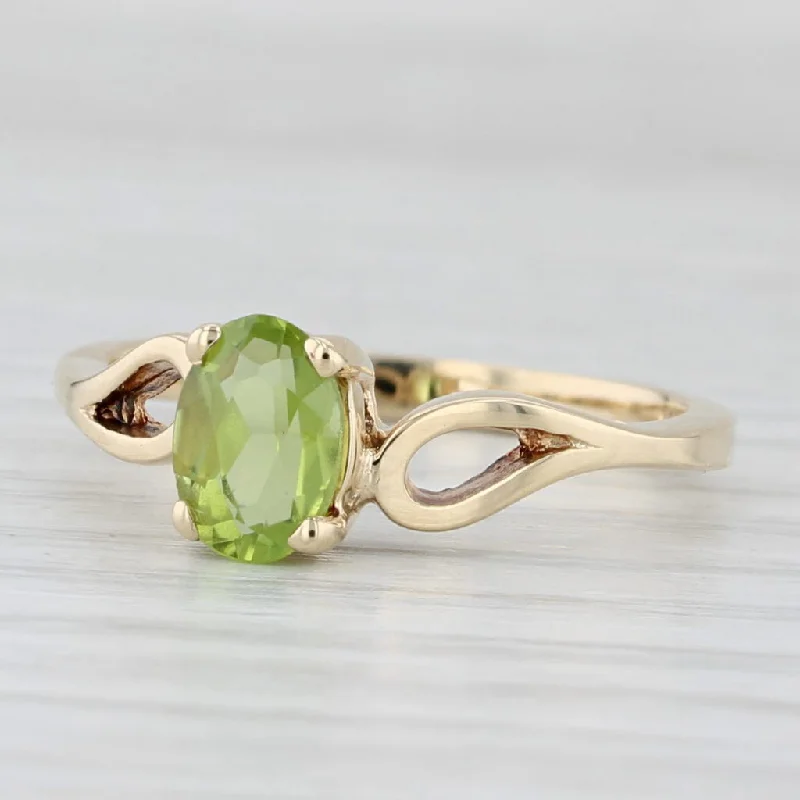 luxury diamond engagement rings for women-0.85ct Oval Peridot Solitaire Ring 14k Yellow Gold Size 6.75