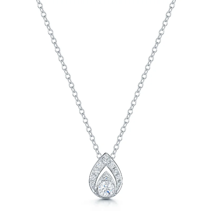 long necklaces for women-18ct White Gold Round Brilliant Cut Diamond Fancy Pear Shaped Pendant