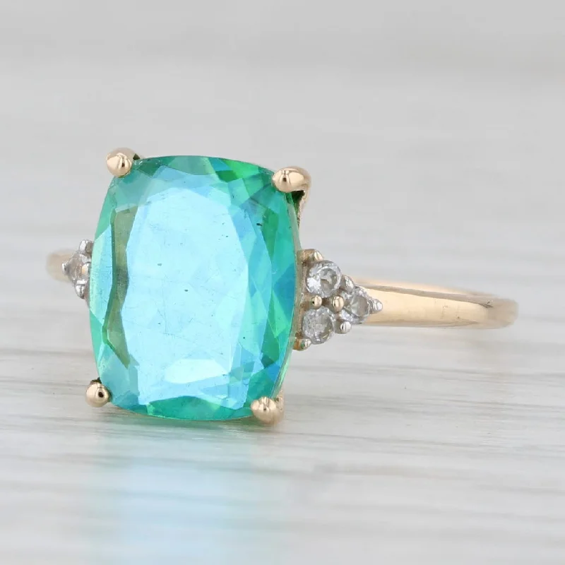 platinum vintage engagement rings for women-Blue Green Lab Created Quartz Glass Doublet Topaz Ring 14k Yellow Gold Size 7