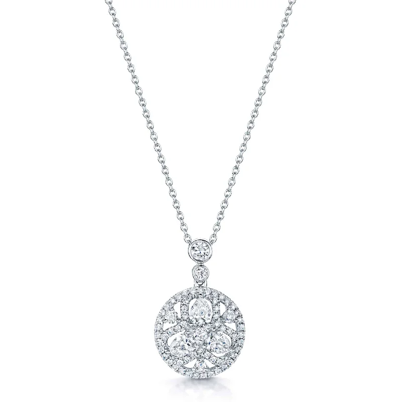 adjustable gold necklaces for women-18ct White Gold Round Brilliant and Pear Cut Diamond Cluster Pendant