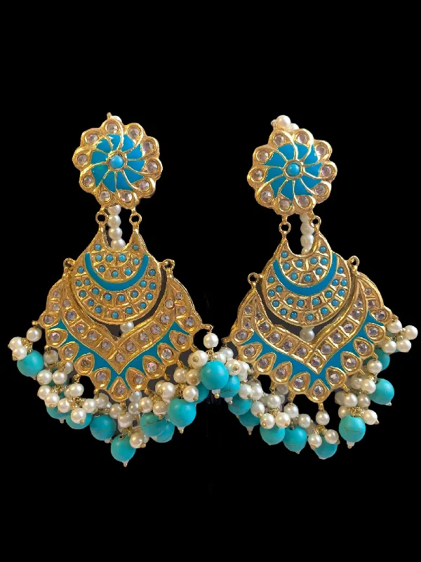 silver gemstone earrings for women-DER160 Zehra feroza  Pakistani kundan statement chandbali earrings (READY TO SHIP )