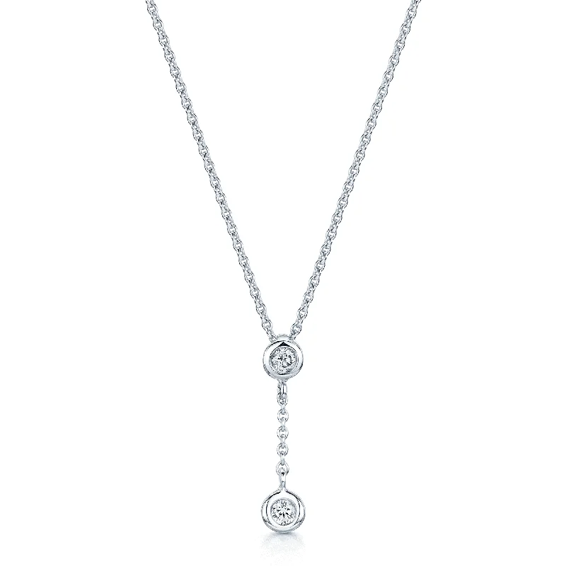 layered gold necklaces for women-18ct White Gold Round Brilliant Cut Diamond Rubover Set With Chain Drop Pendant