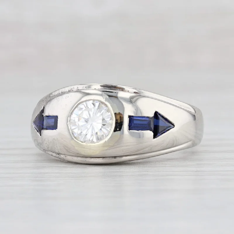 multi-stone engagement rings for women-Vintage 1.48ctw Moissanite Lab Created Sapphire Men's Ring 10k Gold Size 11.75