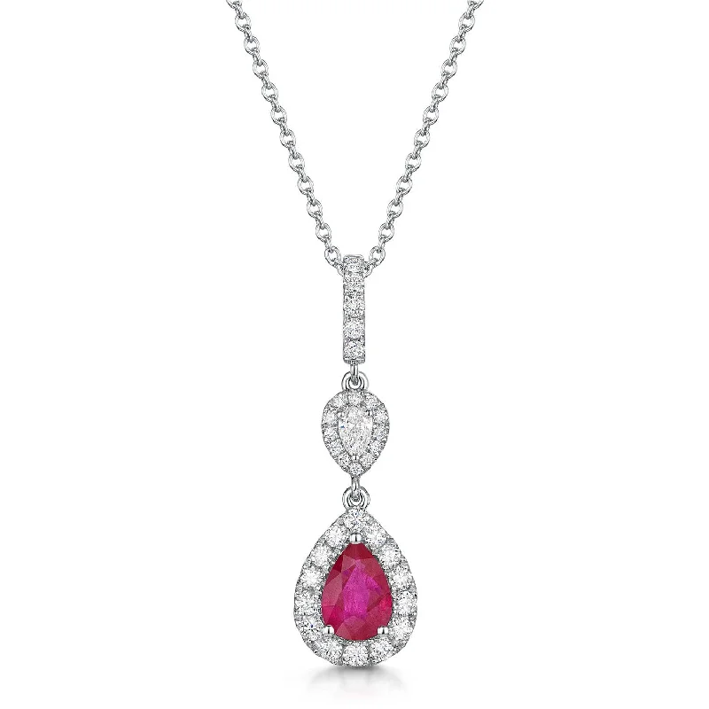 small pendant necklaces for women-18ct White Gold Pear Cut Ruby And Diamond Pendant