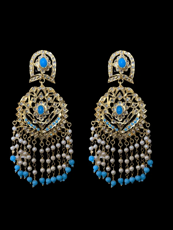 silver chandelier earrings for women-DER57 Adyaa earrings (feroza) (SHIPS IN 4 WEEKS )