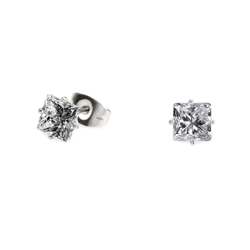 crystal drop earrings for women-Stainless 6mm square cz stud earrings