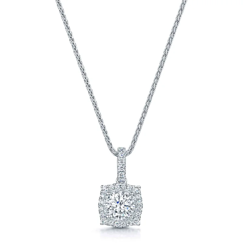 statement necklaces for women-18ct White Gold Round Brilliant GIA Certificated Pendant With Square Vintage Surround