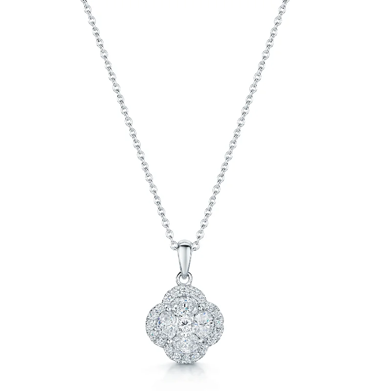 fashion necklaces for women-18ct White Gold Oval, Marquise And Round Cut Diamond Cluster Pendant