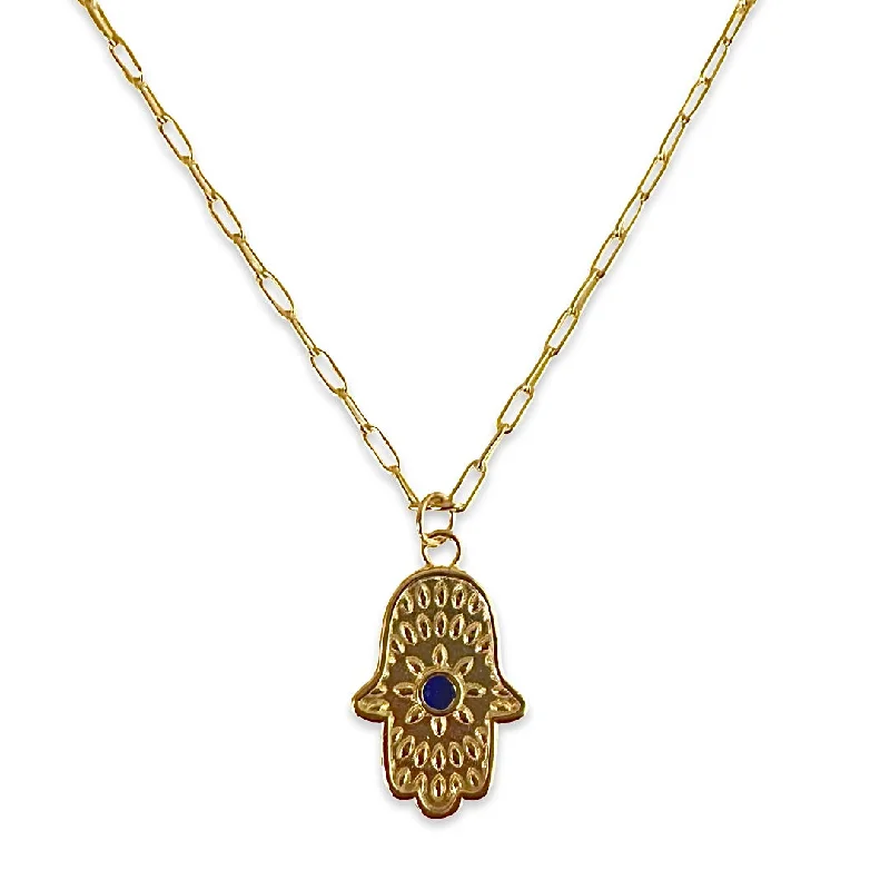 rose gold pendant necklaces for women-Hamsa Sapphire Necklace