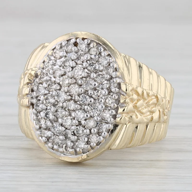 yellow gold engagement rings with diamonds for women-0.80ctw Pave Diamond Cluster Ring 10k Yellow Gold Size 10