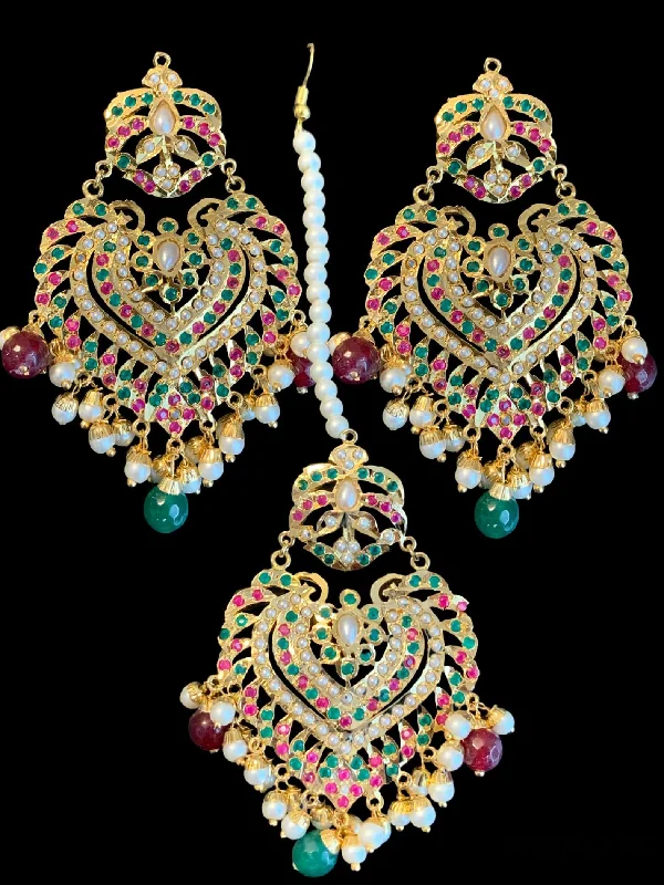 butterfly earrings for women-Farwah earrings tika in ruby emerald ( SHIPS IN 4 WEEKS  )