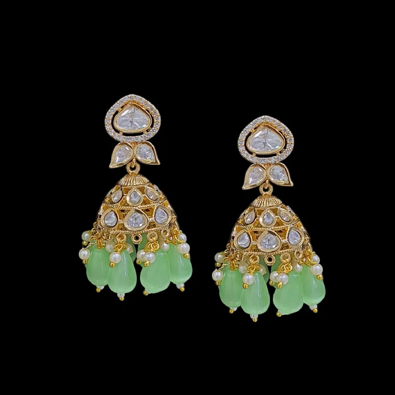 luxury earrings for women-DER715 high quality polki earrings - light Green ( READY TO SHIP)