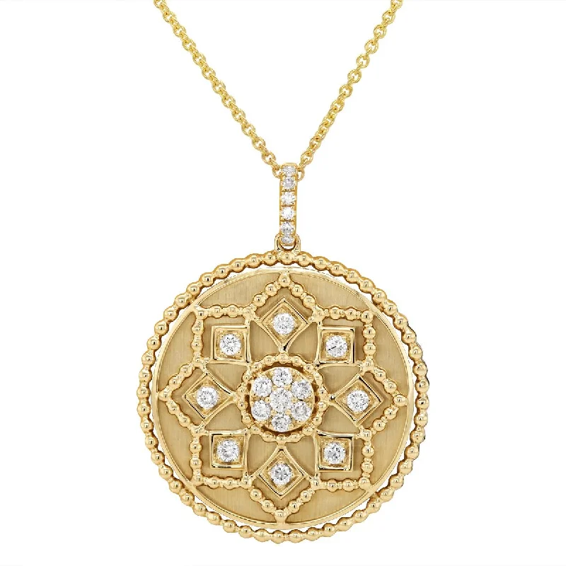 gold-plated necklaces for women-VINTAGE STYLE YELLOW GOLD PENDANT WITH 21 ROUND CUT DIAMONDS, .48 CT TW