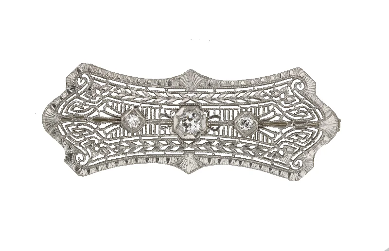 square brooches for women-1930's Antique Art Deco 14k White Gold 0.29ctw Diamond Filigree Pin Brooch