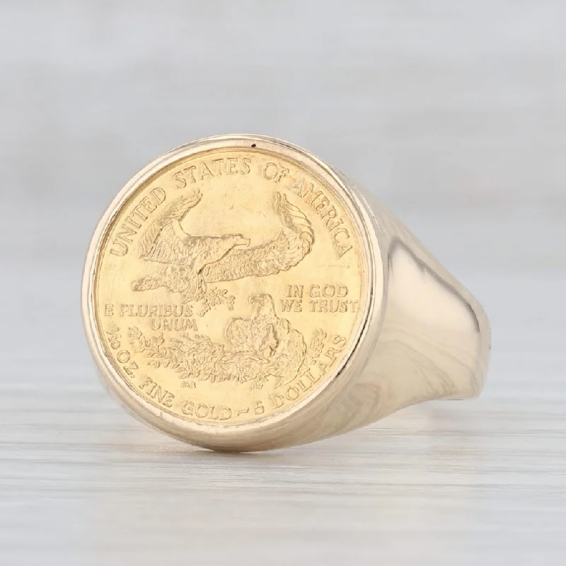 diamond engagement rings for women-Authentic American Gold Eagle Coin Ring 10k 22k Gold Size 11 1/10oz 5 Dollars