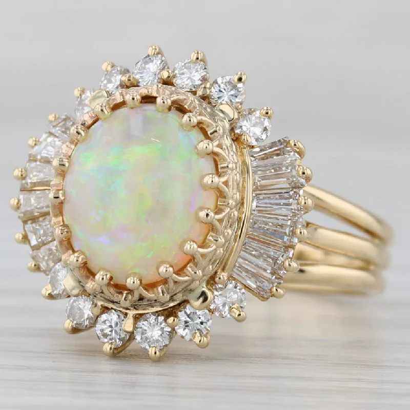 bridal engagement rings for women-Vintage Colorful Opal 0.94ctw Diamond Halo Ring 18k Gold Cocktail Size 7