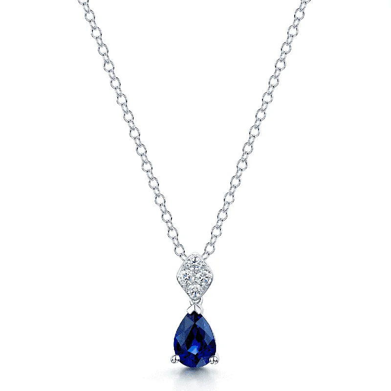 silver statement necklaces for women-18ct White Gold Pear Sapphire And Diamond Drop Pendant