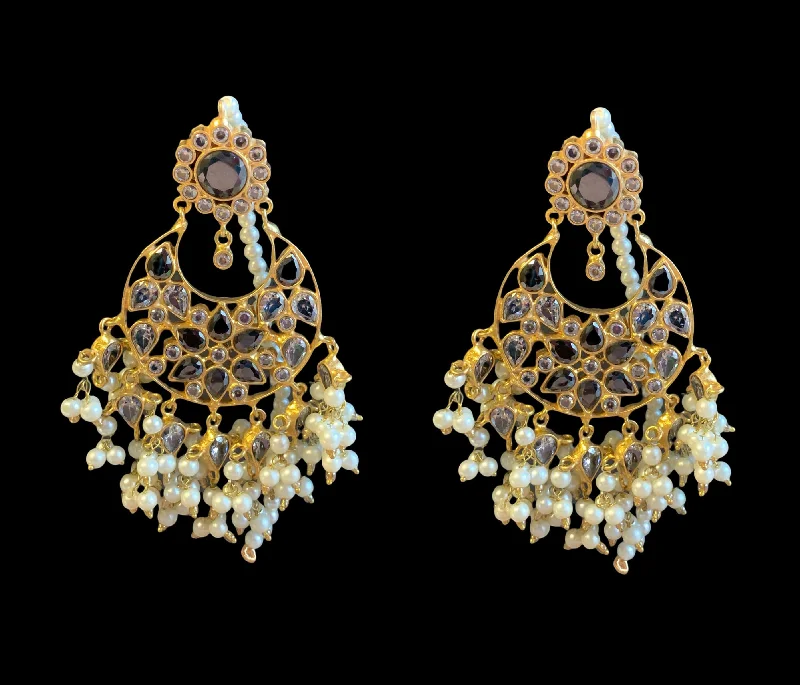 round diamond earrings for women-DER239 Nagma chandbali earrings in kundan (black )( READY TO SHIP)