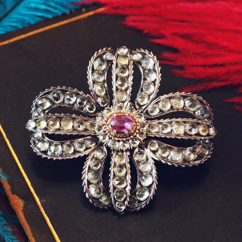 multi-stone brooches for women-Antique Ceylonese Jargoon & Pink Ruby Brooch