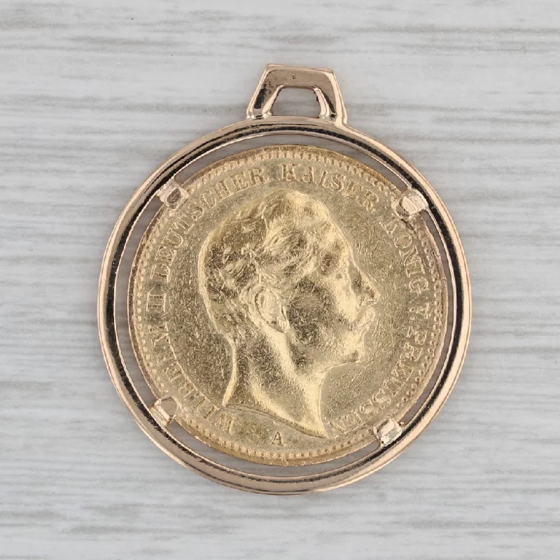 unique engagement rings for women-German Empire 1890 20 Mark Prussia Gold Coin Pendant 18k bezel 900 Coin