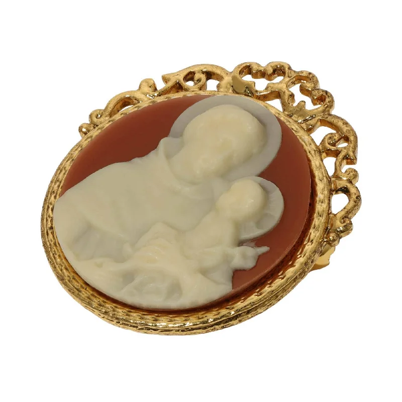 vintage brooches for women-Symbols Of Faith St. Anthony Round Cameo Brooch