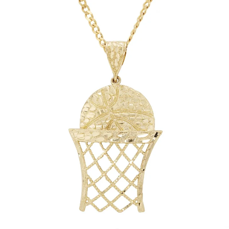 personalized necklaces for women-LARGE YELLOW GOLD BASKETBALL CHARM PENDANT