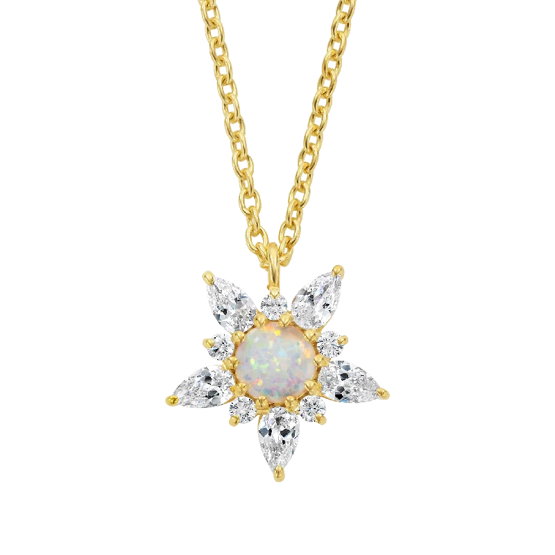 animal-shaped necklaces for women-Opal & Diamond Wildflower Pendant