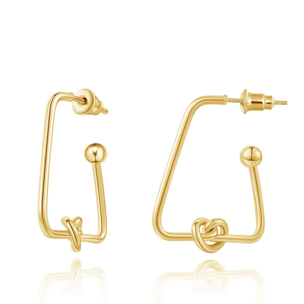 diamond earrings for women-14K Gold Plated Geometric Twisted Huggie Hoops Earrings- Triangle Hoop