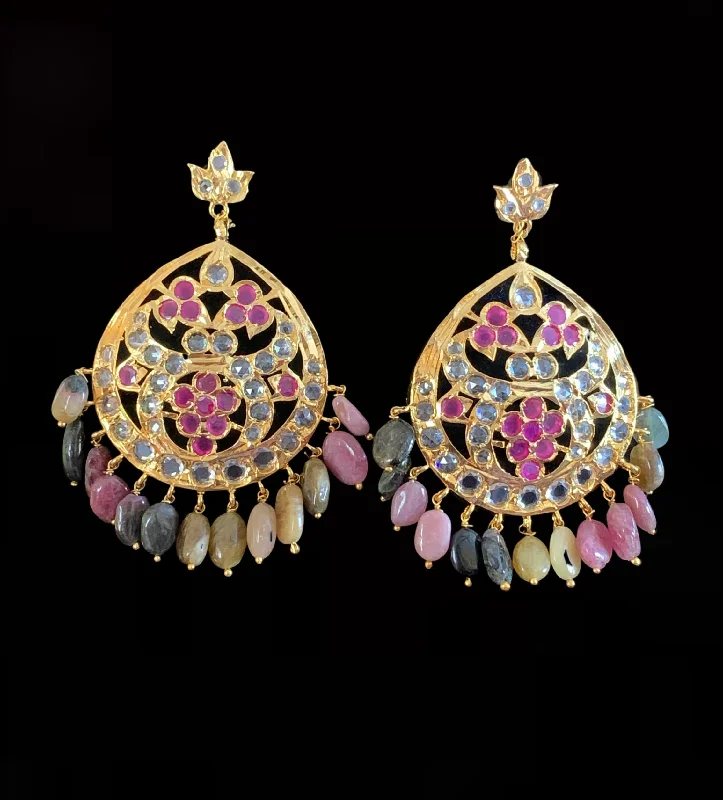 multi-colored earrings for women-DER228 Seema tourmaline earrings ( READY TO SHIP )