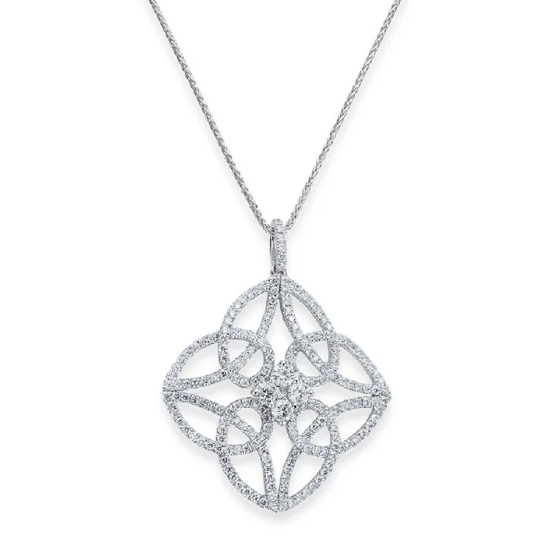 thick chain necklaces for women-18ct White Gold Large Crossover Design Diamond Pendant