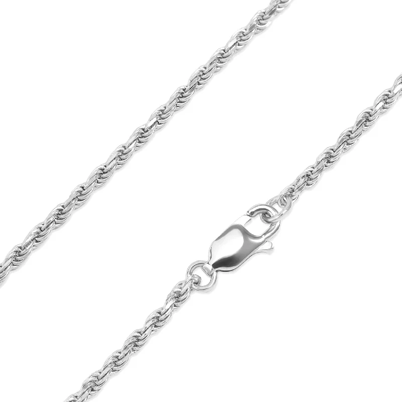 charm necklaces for women-Sterling Silver Platinum Plated Diamond Cut Rope Chain / SSC0003