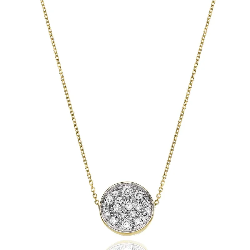 statement necklaces for women-Armillas Glow 18ct Yellow Gold Flat Circle Diamond Pave Set Pendant