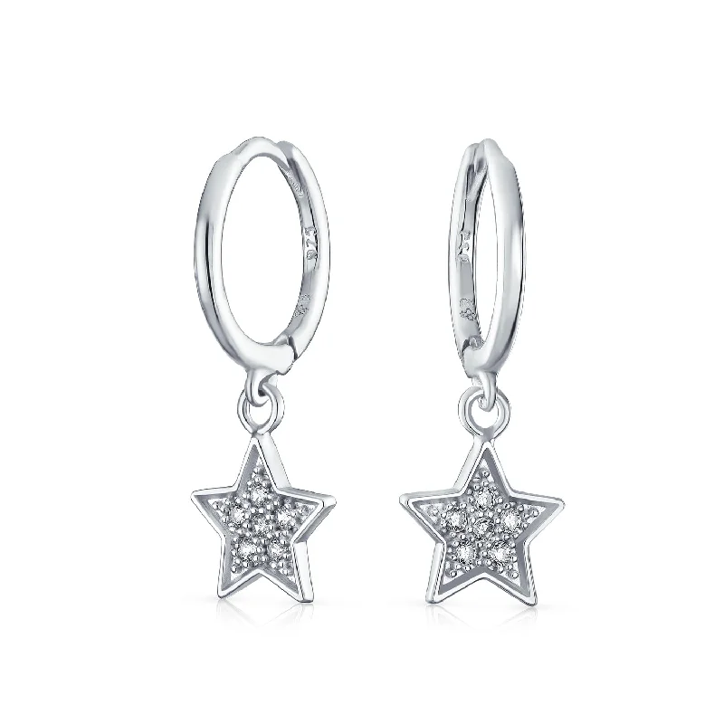 drop earrings for women-American Patriotic Dangle Chandelier Earrings with CZ Stars Sterling Silver