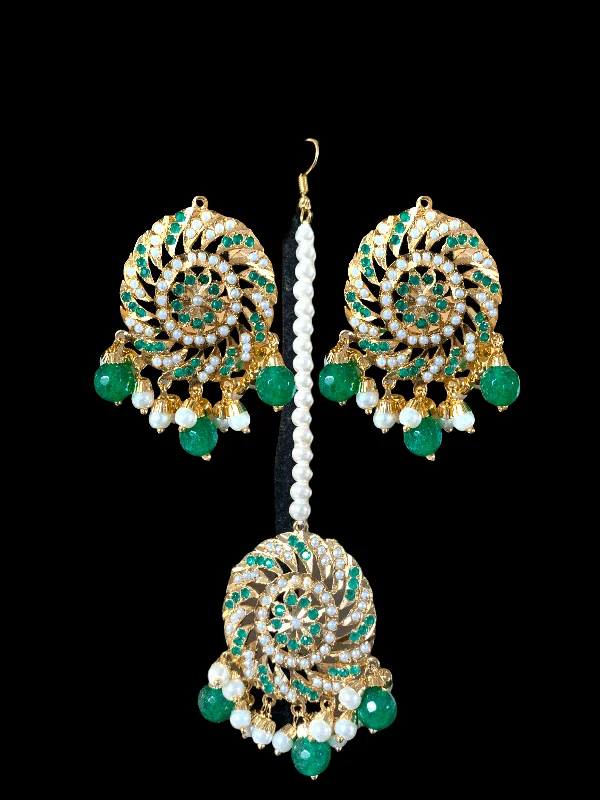 emerald earrings for women-DJET17 Raabya punjabi Jadau earrings tika(emerald ) ( READY TO SHIP)